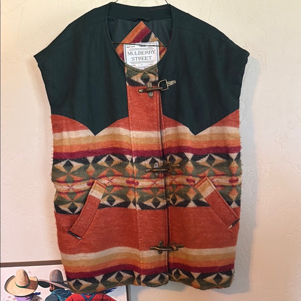 Mulberry Orange and Blue Vest with Geometric Patterns